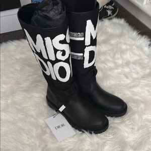 Christian Dior Black and White Graphic Boots. Size 39.5. Brand New